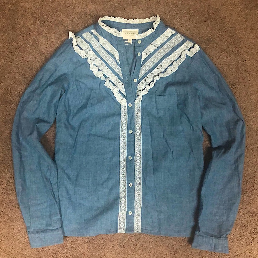 Cute Sézane lace denim chambray shirt size 36/4